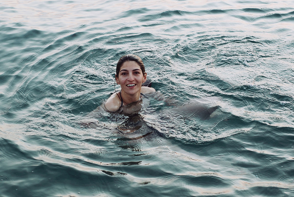 woman tredding water in the ocean