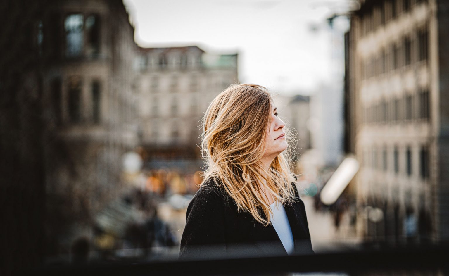 woman in city landscape