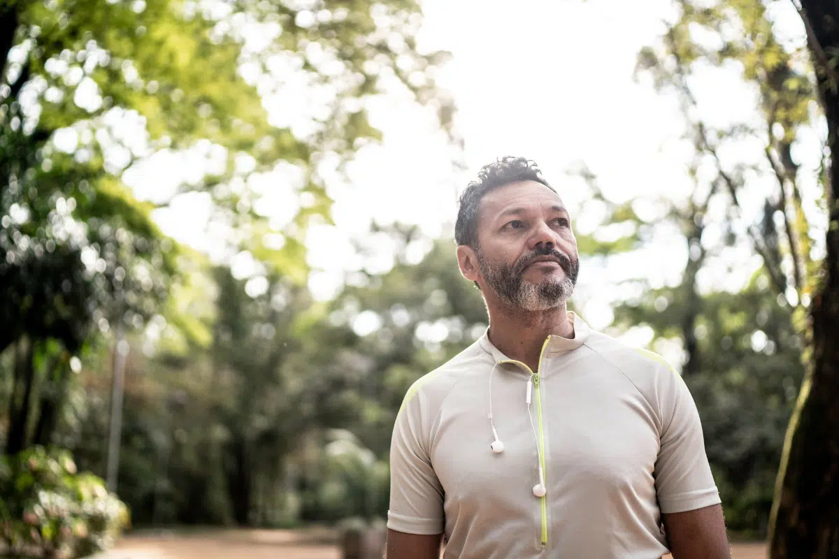 man walking in nature